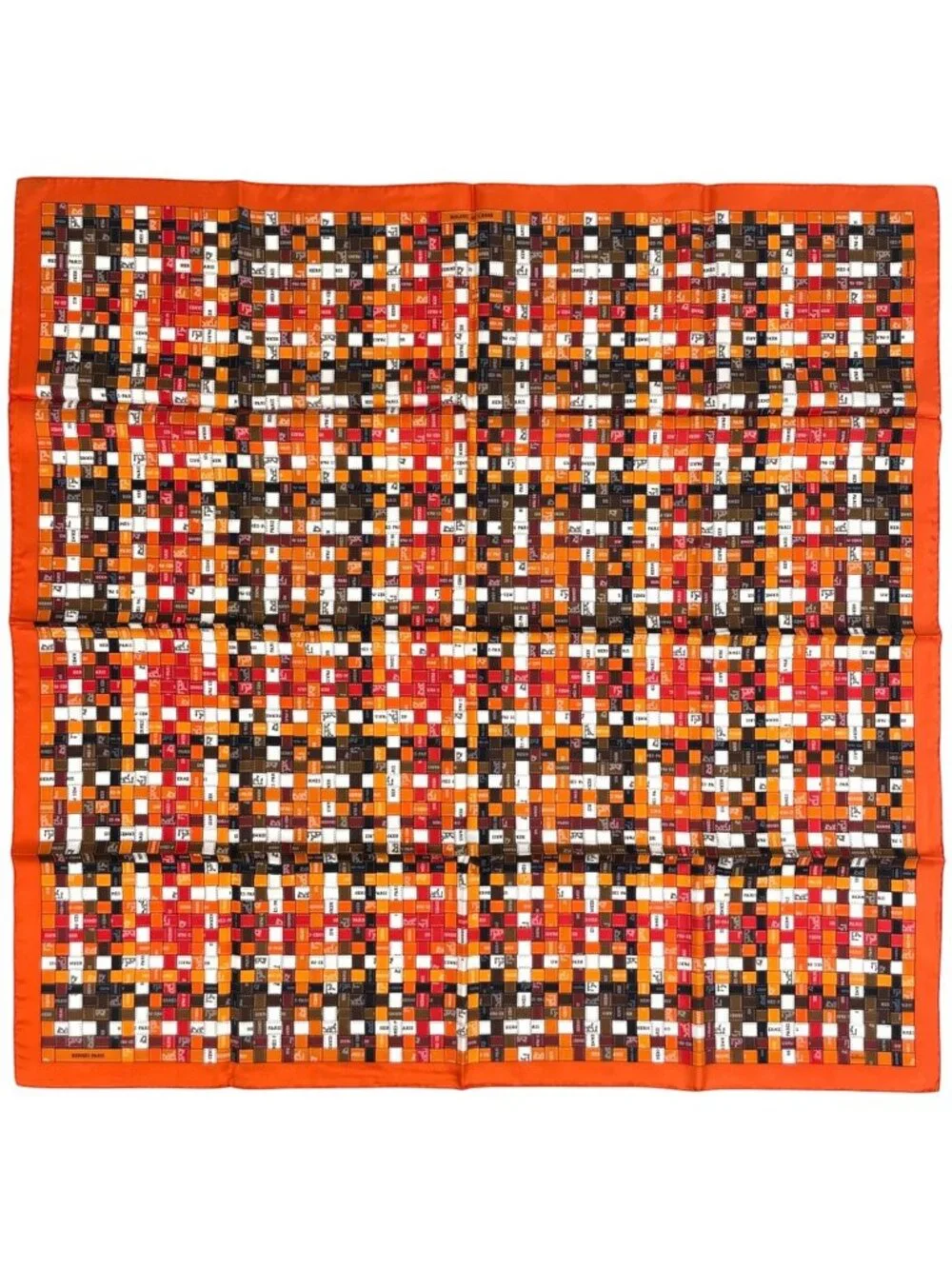 Hermes Carre 90 Bolduc AU Scarf Check Ribbon Silk Orange Brown